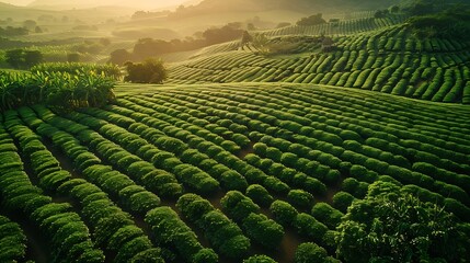 Fototapeta premium Aerial image of a beautiful coffee plantation in minas Gerais Brazil : Generative AI