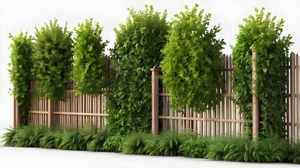 Fototapeta premium Greenery shrubs fence group cut out transparent backgrounds 3d rendering png..