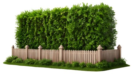 Fototapeta premium Greenery shrubs fence group cut out transparent backgrounds 3d rendering png..