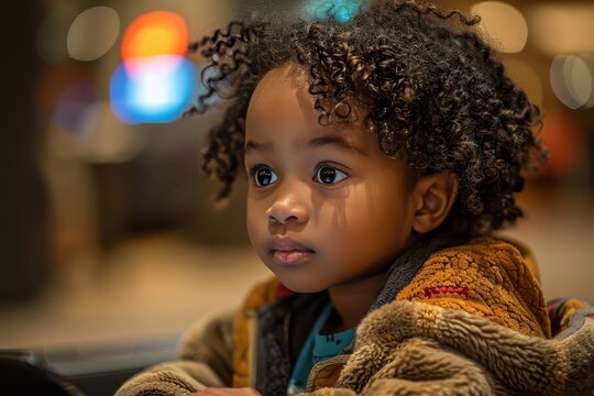 Young Child Engaging in Coding Education with Interactive Tablet App