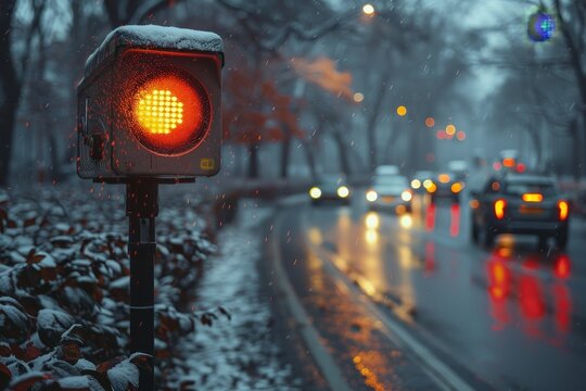 Roadside speed radar checks vehicles for adherence to speed limits on the road edge