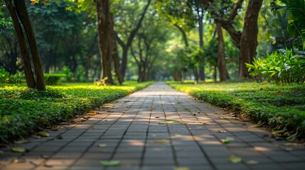 Obraz premium Empty park walkway lawn in Ramna Dhaka Bangladesh Nature forest Road concrete empty path : Generative AI