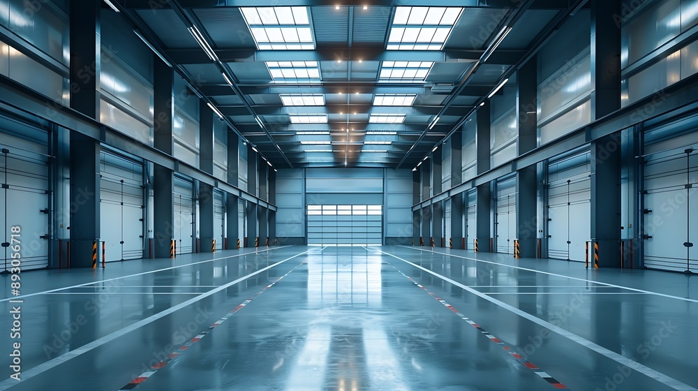 Poster large bright and empty warehouse : generative ai