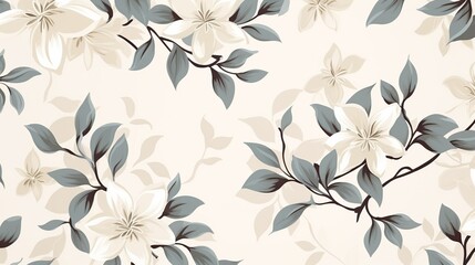 Obraz premium Floral Pattern with White Flowers and Green Leaves