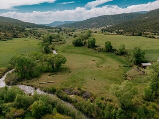 Obraz premium Farmland on the high road to Taos, New Mexico, United States Of America.