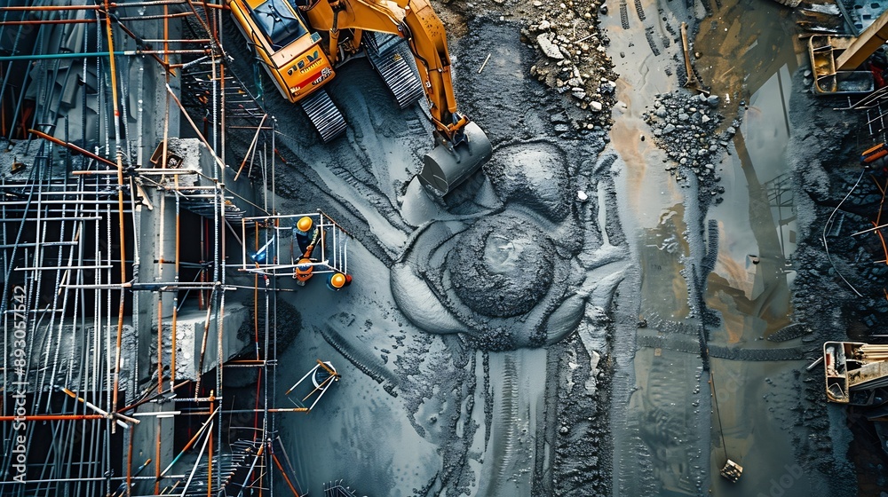 Poster construction site of buildings pouring cement top view new screed concrete with leveling mortar for 
