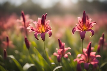 Fototapeta premium Aztec lily field bokeh background, AI Generated