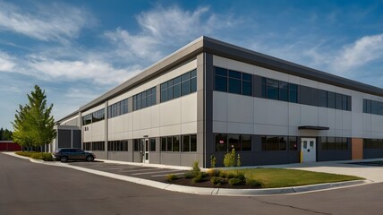 Fototapeta premium Exterior of a modern warehouse with a small office unit.