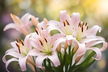 Belladonna lily flowers bokeh background, AI Generated