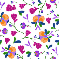 Vector seamless pattern of fantastic alien plants. Fantasy unusual botanical illustration.