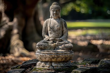 Serene Pala-Style Buddha Statue Meditating under Bodhi Tree with Ornate Details