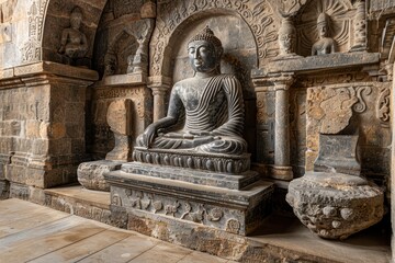 Tranquil Gupta-Style Buddha Statue Meditating in Ancient Temple with Calm Aura of Serenity