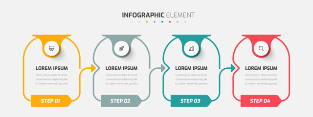 Vector Infographic Business with Line Circle Label Arrow Icon and 4 Step for Presentation