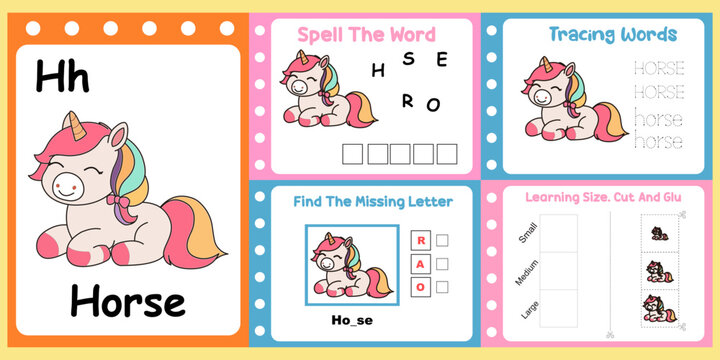 worksheets pack for kids a cute horse vector.