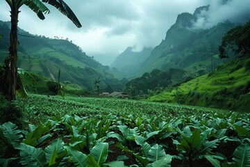 Cultivating Coca: Farmers Tending to a Lush Plantation in the Andes Mountains