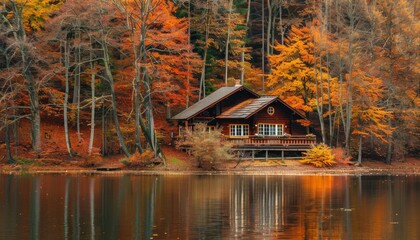 Fototapeta premium Fall Foliage and Cabin