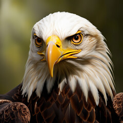 Obraz premium Close-up of a bald eagle's face, showcasing its sharp eyes and strong talons