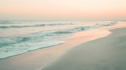 Fototapeta premium A beach with a calm ocean and a beautiful sunset in the background