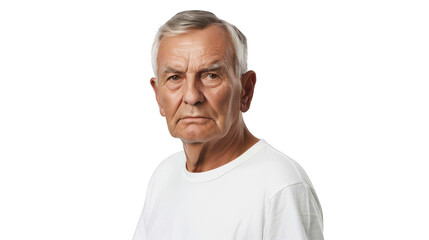 Obraz premium Half body portrait of a stern German professor in his 60s in a white T-shirt