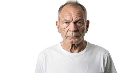 Obraz premium Half body portrait of a stern German professor in his 60s in a white T-shirt