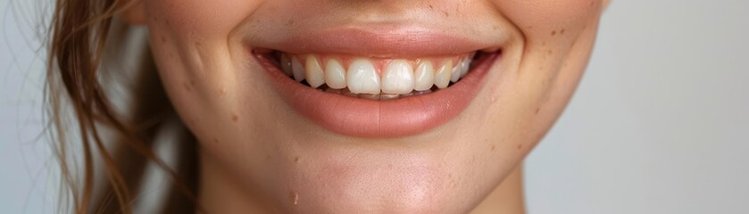 Fototapeta premium Close-up of a woman smiling with white teeth.