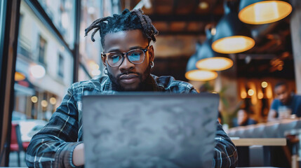 Obraz premium Young modern entrepreneur working on his laptop
