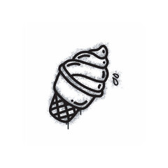 
Ice cream cone spray painted black on white. Ice cream symbol. isolated on white background. vector illustration