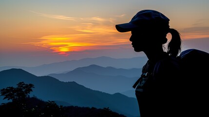 Hiker Standing Triumphantly on Mountain 