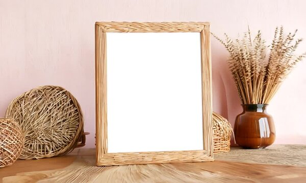 Modern Boho A4 Frame Mockup with Natural Elements