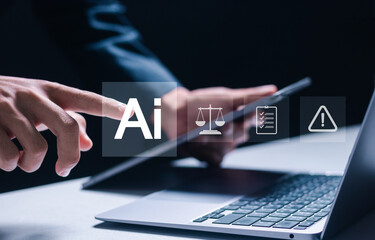 AI laws and regulations concept, artificial Intelligence technology governance, compliance, regulation, business policy and responsibility, Ai legal standards and ethics policy