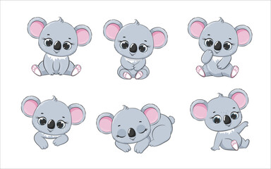 Set of cute baby koala in different poses. Vector illustration. © Arina