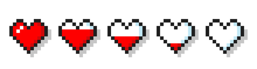 Pixel game life bar with heart for animation. Vector illustration. © Arina
