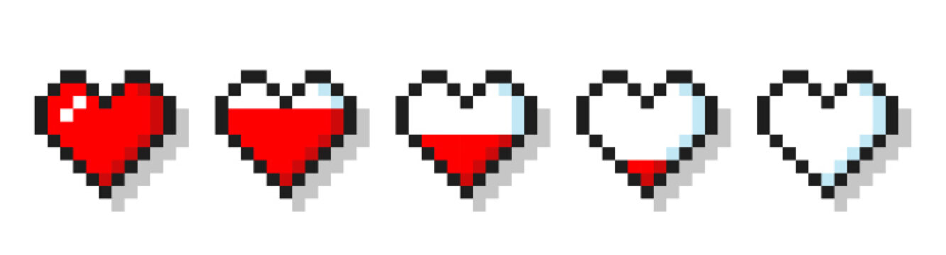 Pixel game life bar with heart for animation. Vector illustration.