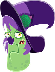 Halloween font, letter F of cartoon witch character for kids spooky ABC alphabet, vector typography. Halloween font type or typeface of witch in hat in shape of letter F for holiday horror alphabet