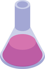 Conical flask is holding pink liquid for a chemistry experiment
