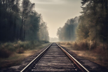 Eisenbahnstrecke duch den Wald - Schienen durch die Landschaft - Ai-Ki generiert