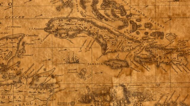 Antique map of Cuba, Yucatan, and Bahamas