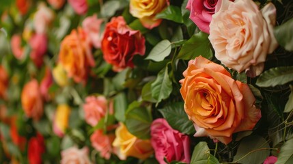 Fototapeta premium Floral wedding backdrop with vibrant roses