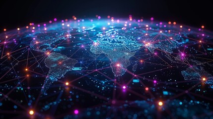 Fototapeta premium The World Is Connected by Lines and Dots in This Image of the Earth From Space - Generative AI