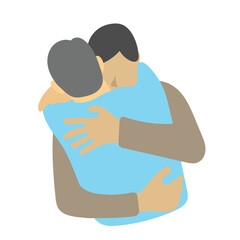 two men hug each other with love of friend illustration vector isolated on white background