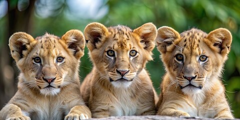 Close-up of three adorable lion cubs , lion, cubs, wildlife, animals, adorable, cute, young, fluffy, feline, wild