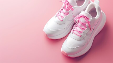 White and pink sports sneakers on a pink background