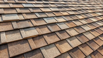 Neutral-toned asphalt shingles harmoniously arranged in a precise pattern, exuding durability and sleek modernity in roof design's clean simplicity.