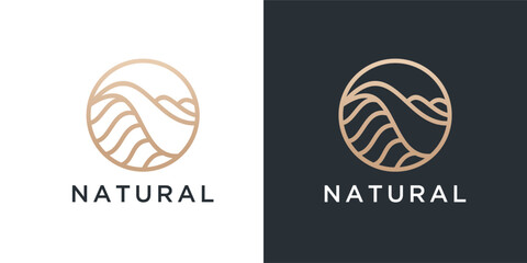 Minimalist Landscape Hills Mountain Peaks wiht a line creative Vector logo design