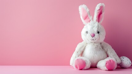Obraz premium White easter bunny toy on pink background
