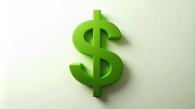 A lush green dollar sign icon rests on a crisp white background, surrounded by subtle gradient and soft shadows. - Powered by Adobe