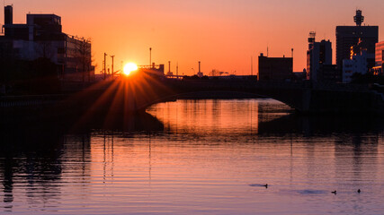 Sunrise over the River in Yokohama
