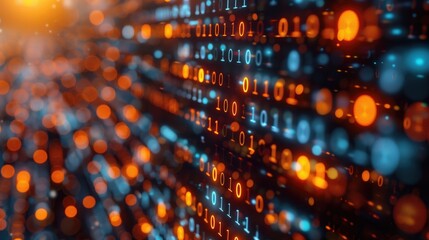 Obraz premium Data Monitoring: Screens showing digital data streams and information surveillance, with binary codes and data flow visualization