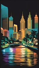 realistic digital painting in nighlife city, papercut art with blending color
