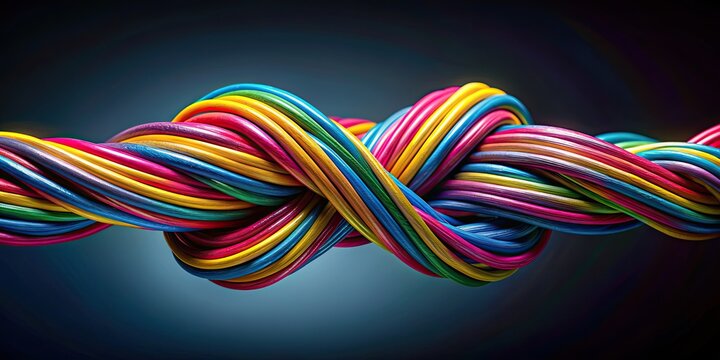 Colorful abstract lines tied in knot on dark background, abstract, colorful, lines, knot, tie, dark, background